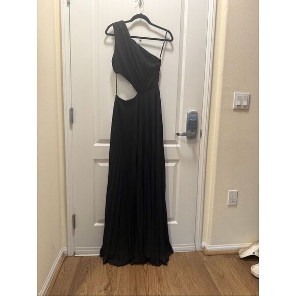 Sonya Moda Black One Shoulder Pleated Maxi Gown Cutout Formal Dress size S NWT - Picture 2 of 6